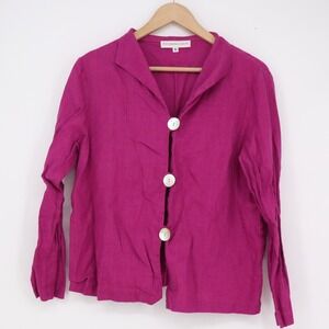 Christopher Calvin Magenta Pink 100% Linen Button Front Shirt Jacket Womens S